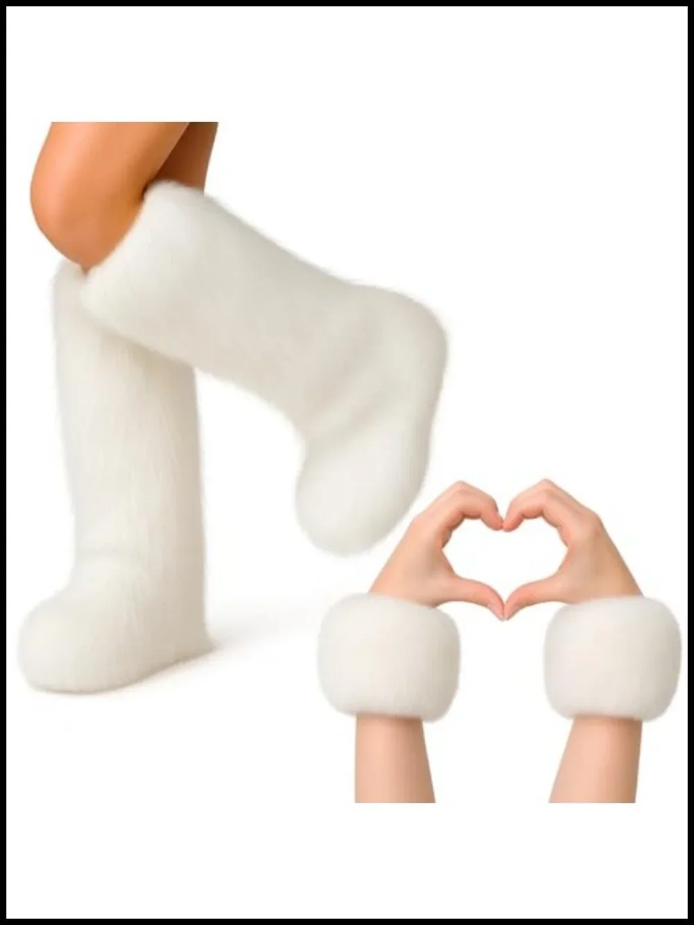 Faux Fur Leg Warmers & Wrist Cuff Set Winter Warm Fluffy